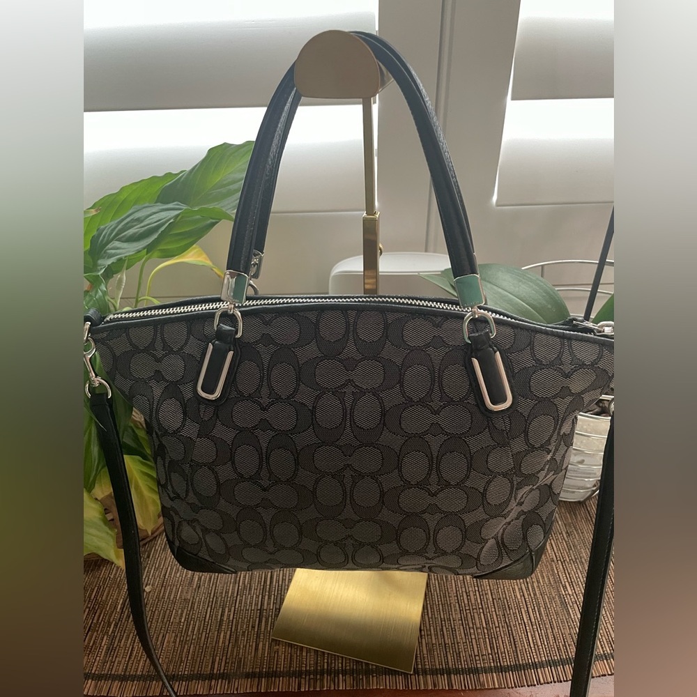 Coach Black/Charcoal Signature Shoulder Bag with Crossbody Strap - Picture 6 of 14